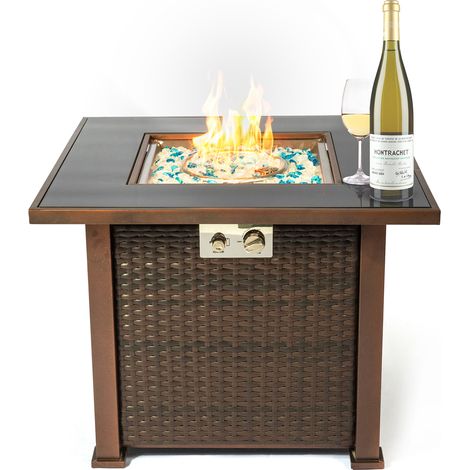 Homeology OSTARA Stylish Wicker Garden and Patio Glass Tabletop Gas Fire Pit (1/5)