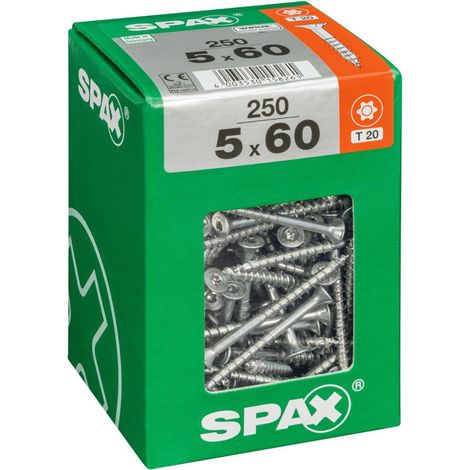 Spax – Vis polyvalente 5 x 60 mm – Lot de 250 unités – Filetage partiel – Tête fraisée T-STAR plus T20 – 4CUT WIROX