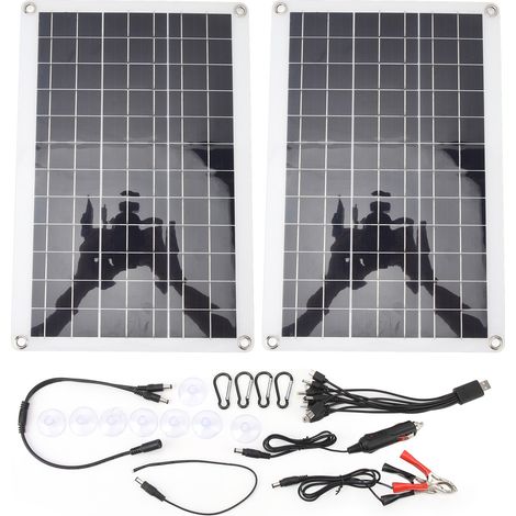 Kit solaire 18W 18V 2 pièces en silicium polycristallin, chargeur portable USB Type-C DC avec pince batterie pour voiture, camping-car, bateau (1/5)