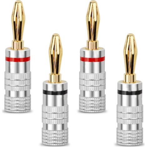 Banana Plug - 24 K Or Plaqué Cuivre - Compatible Câble 12 AWG à 18 AWG - Pour Enceintes Amplificateur Hi-Fi Récepteur AV - 4 Pièces (1/5)