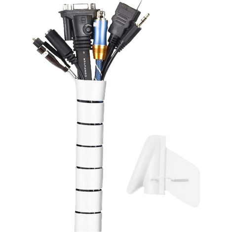 Funda organizadora de cables, 2 m, flexible, para organizar u ocultar cables de TV y PC, ideal para el hogar y la oficina, 2 m - 16 mm de diámetro, blanca (1/5)