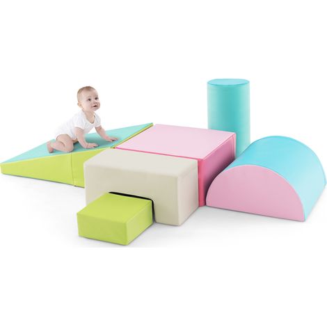 6 blocs d'escalade en mousse, set d'activités intérieur grimper et ramper avec rectangles - vert (1/5)