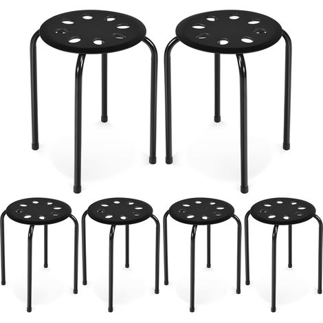 COSTWAY Stapelhocker 6er Set, stapelbare Metallhocker, Esszimmerhocker, Hocker für Zuhause, Büro, Klassenzimmer, 44,5 cm Sitzhöhe (Schwarz) (1/5)