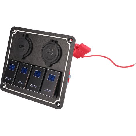 Panneau d'interrupteurs à bascule 4 voies 12-24 V 5 broches avec voyant bleu, protection contre les surcharges, pour voitures, camping-cars, remorques et quads. (1/5)