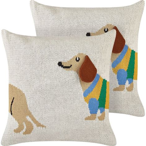 Set of 2 Decorative Cushions BATTAL Cotton 45 x 45 cm Beige (1/5)