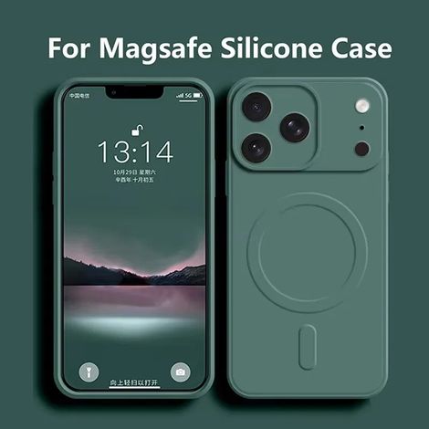 Coque MagSafe en silicone liquide pour iPhone Air vert, compatible avec la recharge sans fil magnétique. (1/5)