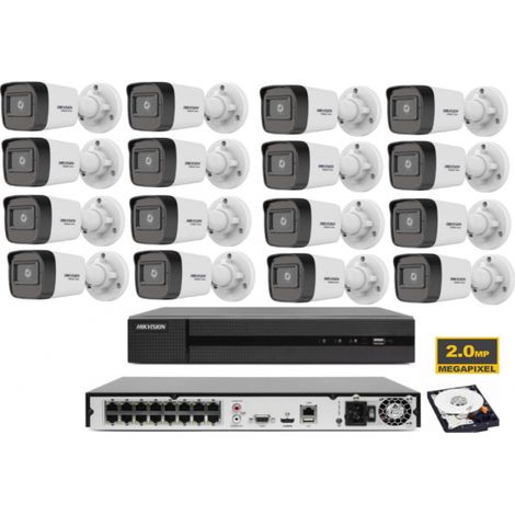 KIT VIDEOSORVEGLIANZA IP POE HIKVISION NVR 16 CANALI POE 16 TELECAMERE 2 MP 1TB