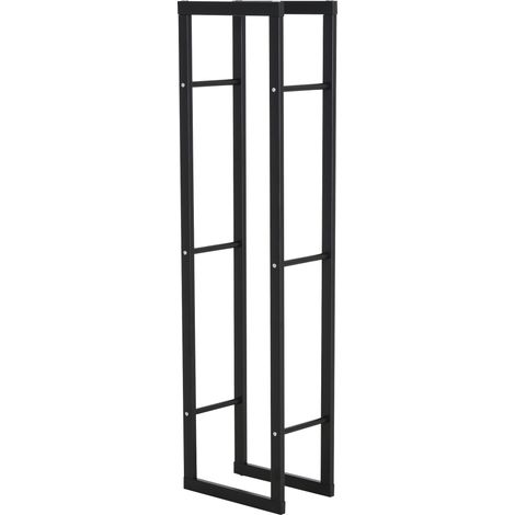 Support vertical à bûches en métal noir pour une utilisation intérieure et extérieure, capacité de charge maximale de 100 kg, 40 x 25 x 150 cm (1/5)