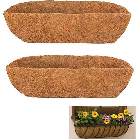 Lot 2 bacs à fleurs muraux 91 cm – Fibre de coco – Doublure remplaçable – Fenêtre, clôture