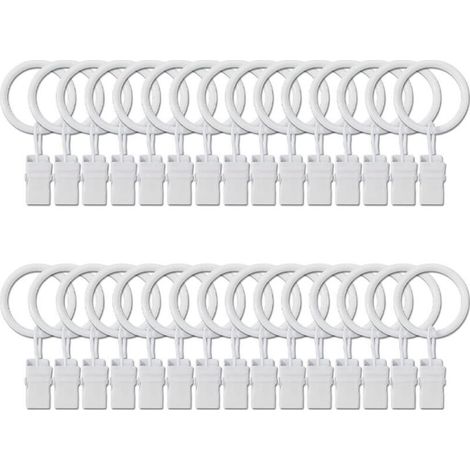 Anneaux de rideaux avec clips métalliques - Convient à toutes les tringles à rideaux - Diamètre intérieur 32 mm - Blanc - 30 pièces (1/5)