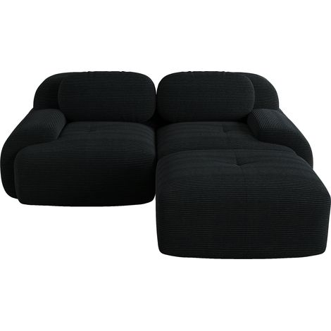 ELVMI Modulares Ecksofa aus Cord mit Geschwungenen Armlehnen ohne Montage, 32D Schaum, Schwarz (1/5)