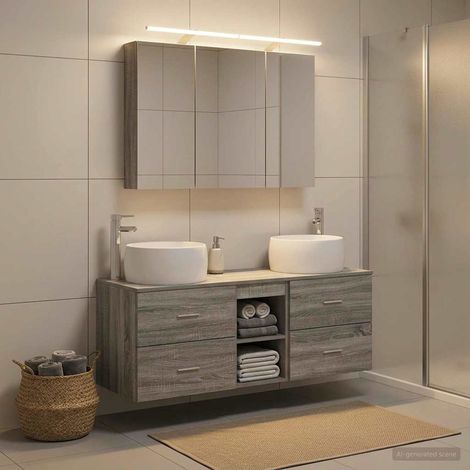 vidaXL Bathroom Furniture Set 4 pcs Grey Sonoma (1/5)