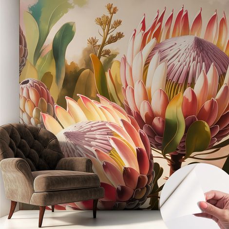 Fototapete Selbstklebend - Wanddekoration - Wandfolie - 3D Tapete Wand - Wohnungsdeko Protea-Blüten 250x250 cm (1/5)