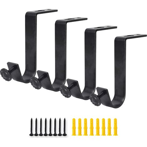 Lot de 4 supports de tringle à rideau de plafond simples pour tringle à rideau de 2,5 cm, supports robustes pour salon, chambre à coucher, noir (1/5)