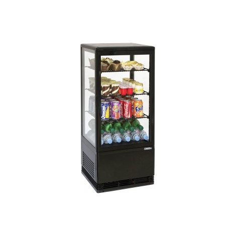 Vitrine réfrigérée positive 78l noire – Froid ventilé – Dégivrage automatique – Éclairage LED – Température 4°C à 12°C – 3 grilles incluses – Casselin