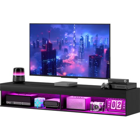 Support mural pour téléviseur jusqu'à 75 pouces avec éclairage LED 16 couleurs et télécommande, 180 x 40 x 30 cm, noir (1/5)