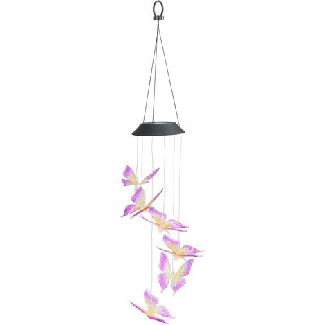 Carillon éolien LED Solaire Papillon pour Le Jardin, résistant aux intempéries, s’illumine dans l’obscurité, avec Panneau Solaire et Crochet de Suspension, 12,5 x 78 x 12,5 cm, coloré (1/5)