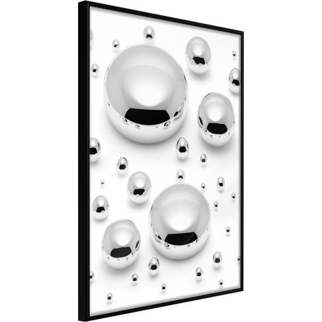 Affiche Murale Encadrée "Silver Drops" 30 x 42 cm Noir