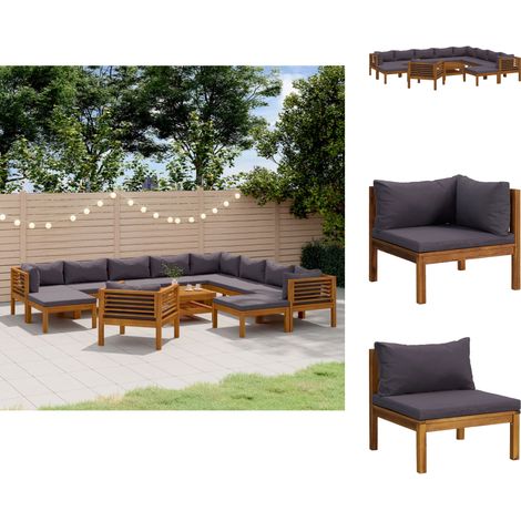 Gartenmöbel-Sets - Living 12-tlg. Garten-Lounge-Set mit Auflage Massivholz Akazie (1/5)
