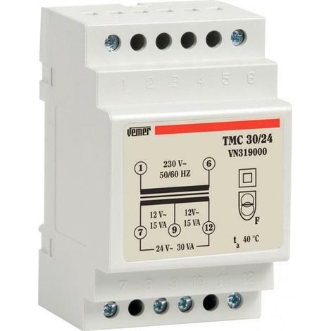Transformador Vemer TMC 30VA 230/12/24V 3 Módulos VN319000