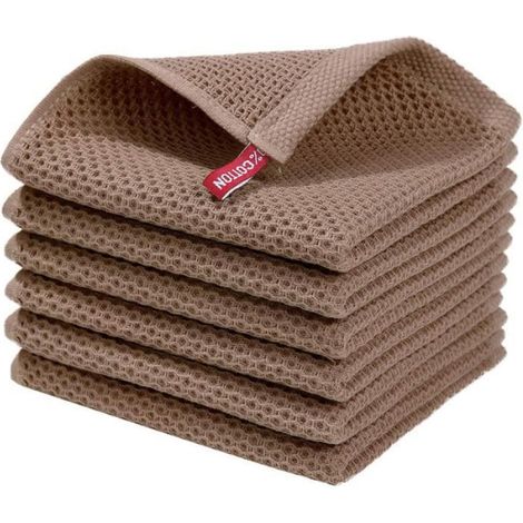 Torchon Cuisine - Coton - 33x33 cm - Marron - Lot de 6 (1/4)