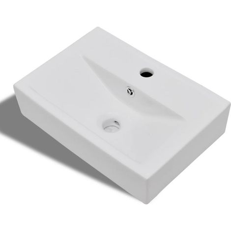 Vasque à trou de trop-plein/robinet céramique pour salle de bain Blanc (1/5)
