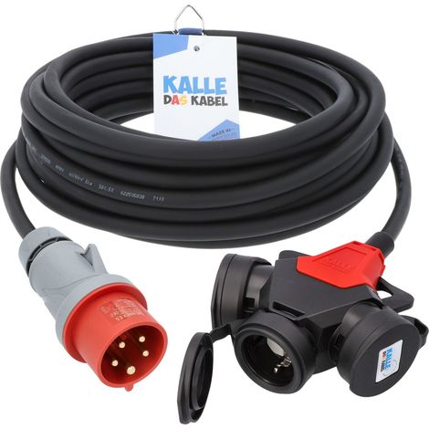 Kalle Adapterkabel CEE 400V 16A 1,5mm² auf 3-Fach Kupplung Schuko IP44  5 Meter