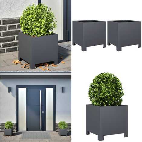 vidaXL Jardinières 2 pcs anthracite 30x30x30 cm acier (1/5)