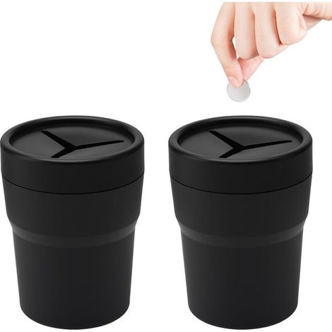 Lot de 2 Poubelles Voiture avec Couvercle – Mini Poubelle de Voiture Compacte pour Porte-gobelet, Étanche, Facile à Nettoyer, Boîte Rangement Pratique, Accessoires Intérieur Auto Noir (1/5)