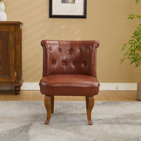 Fauteuil 56 x 60,5 x 72,5 cm marron, dossier capitonné, cuir et structure en bois MEUBLIV (1/5)