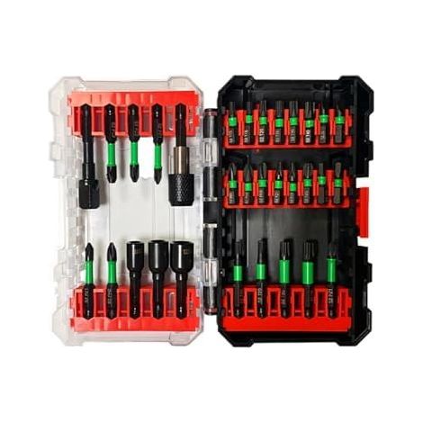 Complete assortment of 31 screwdriver bits. Rust-resistant coating and secure magnetic hold for power tools. Various repair tasks. Automotive maintenance set. (1/5)