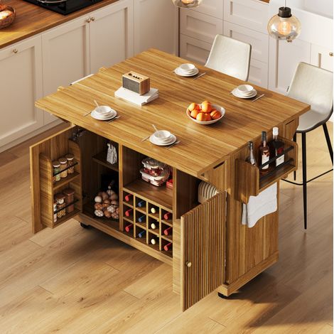 Mueble auxiliar cocina con ruedas y alas plegables OKMYHOME (1/5)