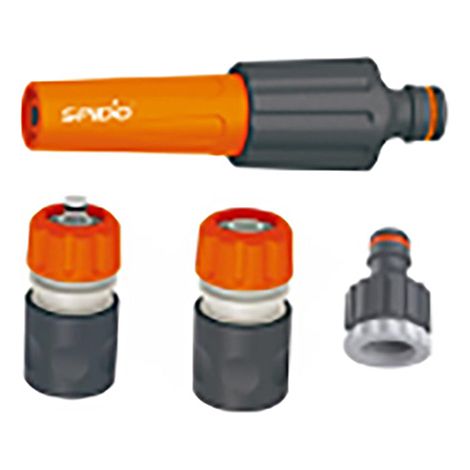 Spido – Kit d'arrosage complet gros débit 25 mm – Lance 2 jets – Raccords Aquastop – Nez de robinet filetage 26/34 et 20/27 – Compatible tuyau 25 mm