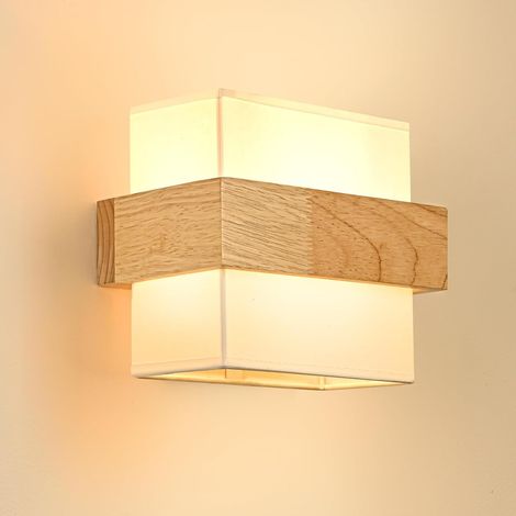 1 Applique Murale Bois, Design Rétro, Abat-jour Tissu, Douille E14, Pour Salon Chambre Couloir (1/5)