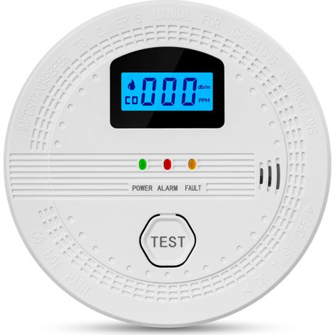 Kohlenmonoxid-Rauchmelder mit elektrochemischem Sensor, Digitalanzeige, akustischem und optischem Alarm, LED-Anzeige.