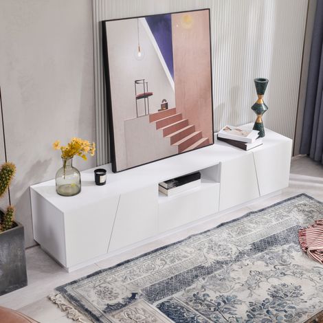 meuble tv rangement 170 cm MDF blanc moderne OKMYHOME (1/5)