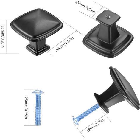 Poignées de meuble cuisine noir en métal – Lot de 10 boutons ronds 30 mm pour tiroirs et placards, fixation facile (1/3)