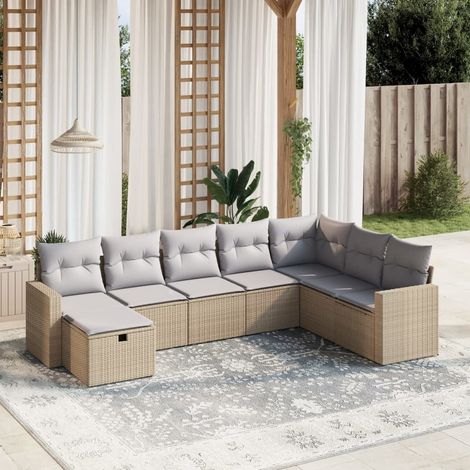 Juego de sofás jardín con cojines beige mezcla 8 pzas ratán PE vidaXL (1/4)