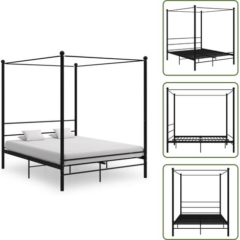 Himmelbett Schwarz Metall 160x200 cm - Himmelbett - Bettrahmen - Metallbett - Doppelbett - Schwarz (1/5)