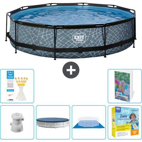 Exit Pool Rund - Steinoptik - 360x76 cm - 7-teilig S198