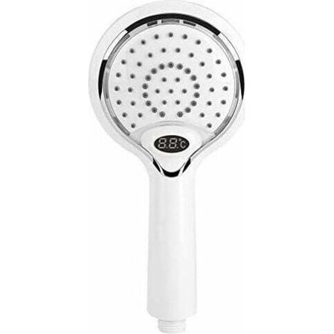 Pomme de Douche à LED de Poche 3 Couleurs changent à Eau, pommeau de Douche à LED avec Affichage numérique du capteur de température, pulvérisateur de Douche à Contrôle de température Blanc-Fei Yu (1/4)