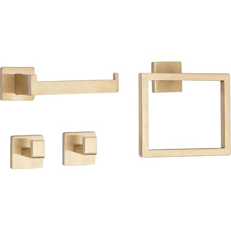 Ensemble d'accessoires de salle de bain, monté au mur, construction en acier inoxydable, 5pcs Or (1/2)