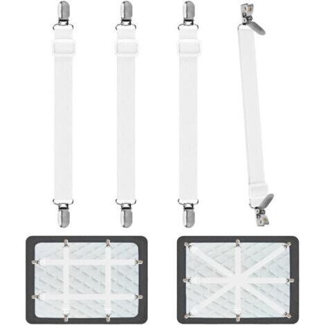 Tendeur Drap Housse pour Linge de Lit 4 Pièces, Réglable Sangles Draps Élastique Sangle de Maintien Ajustable pour Lit ou Canapé d'angle, Matelas, Fauteuil Sièges Coussin (Blanc) (1/4)
