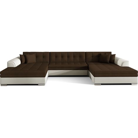 Les Tendances – Canapé panoramique convertible 6 places en bi-matière – Revêtement simili cuir et tissu italien – Dimensions 359 x 165 x 80 cm – Couchage 126 x 305 cm (1/5)