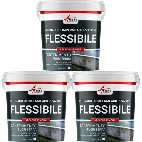 Intonaco esterno impermeabile: per piscina fuori terra, vasca, cisterna, serbatoio d'acqua - ARCACIM S2 AQUA - 3 x 20 kg Bianco - ARCANE INDUSTRIES