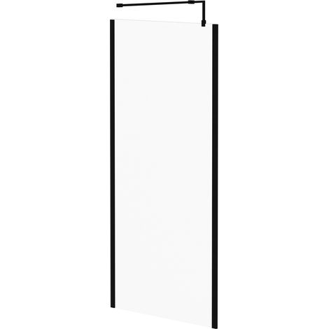Colore 8mm Clear Glass Matt Black 1850mm x 900mm Walk In Shower Screen including Wall Channel with End Profile and Support Bar (1/5)