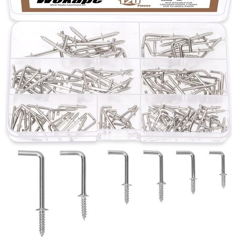 Kit de crochets carrés à visser en métal de 6 tailles : 1,27 cm, 1,5 cm, 1,9 cm, 2,5 cm, 3,8 cm, crochets à vis autotaraudeuses à visser à 90 degrés (1/5)