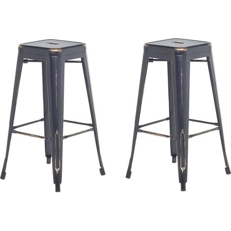 Conjunto de 2 taburetes de acero negro dorado 76 cm industrial interior baño cocina sala de estar exterior jardín Cabrillo