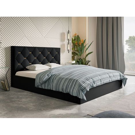 Lit rembourré avec rangement 160x200 velours noir Salento (1/4)