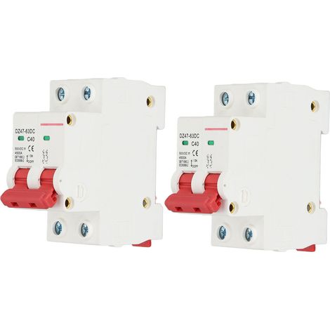 Disjoncteur Miniature 2P 40A DC 500V 4500A, 2 pièces, capacité de coupure, montage sur Rail DIN pour système solaire PV DZ47 63DC